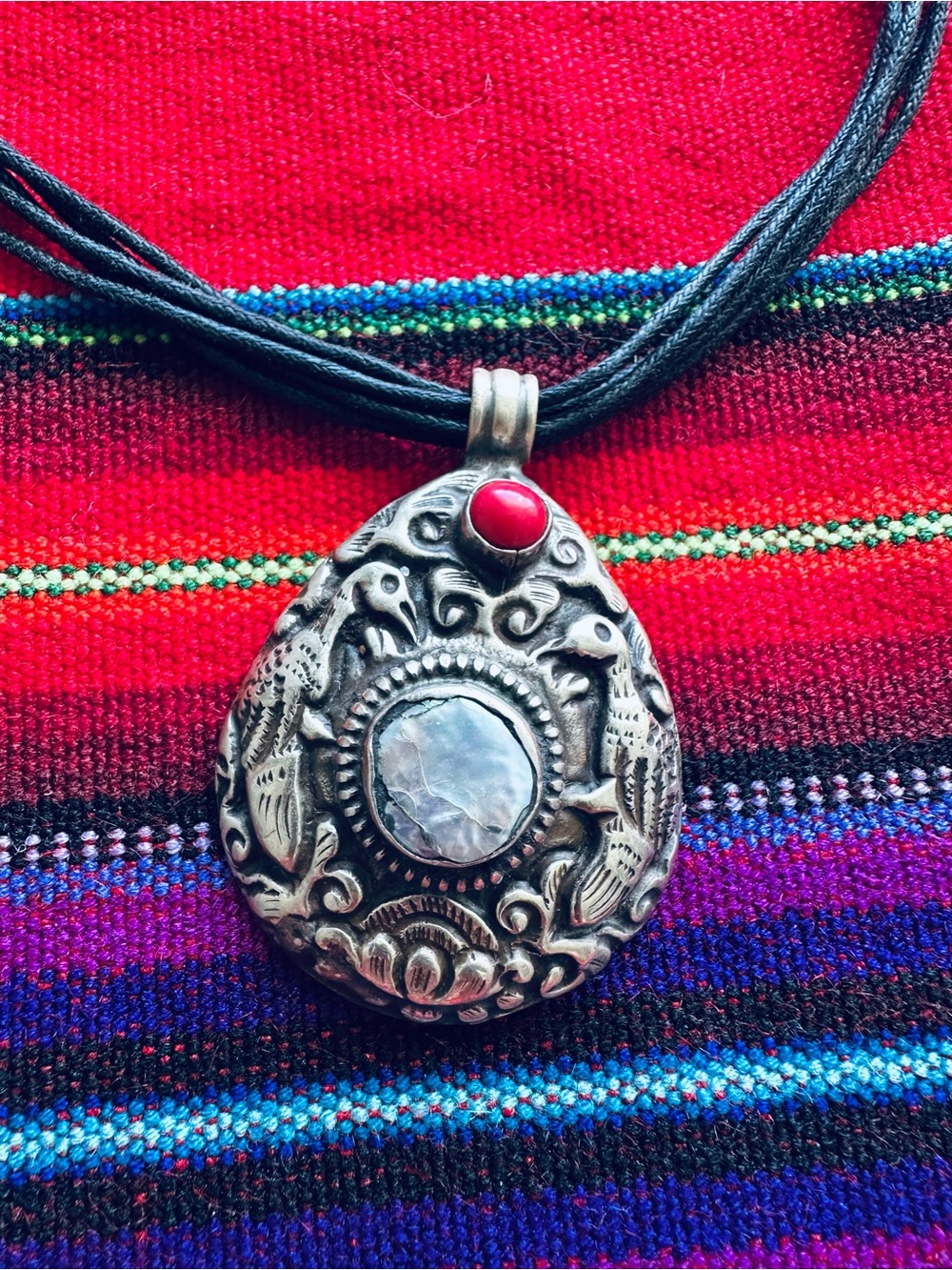 Handmade Repousse Sterling Silver
Tibetan/Nepalese Coral/ Abalone Necklace